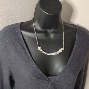 Silver Tone And Clear Rhinestone Necklace Adjustable 18 To 20.5 Inches